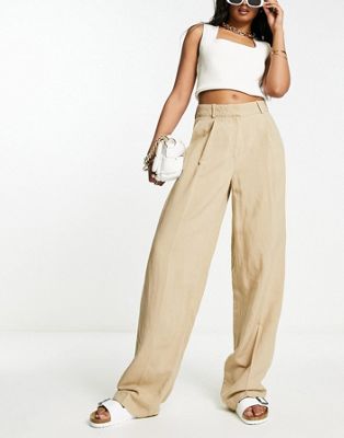 & Other Stories linen blend trousers in beige - ASOS Price Checker