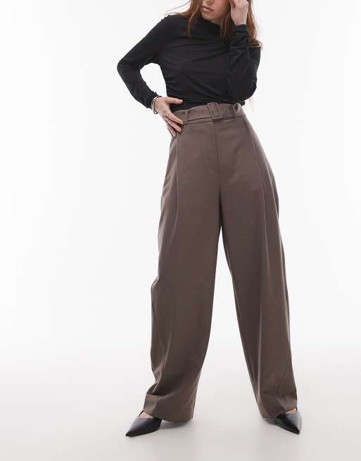 & Other Stories - Pantaloni sartoriali in misto lana color talpa scuro con gambe a cilindro