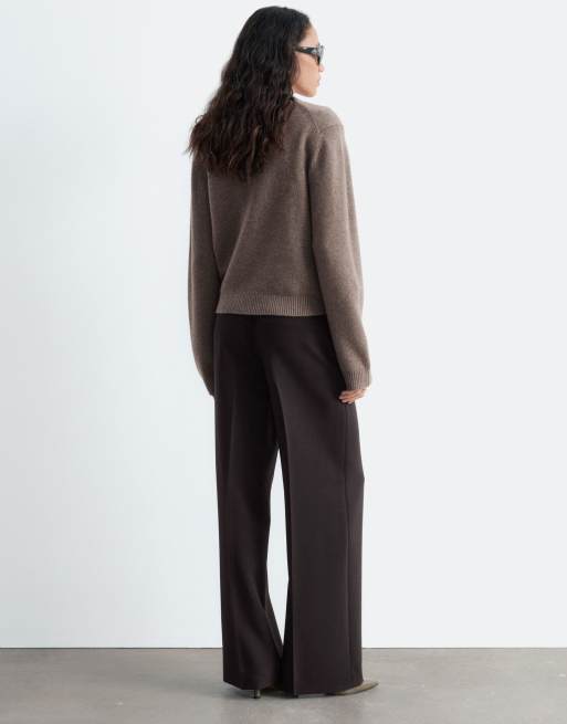 & Other Stories pantaloni wide leg con cucitura frontale marroni, 2 di 5