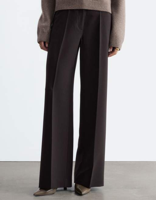 & Other Stories pantaloni wide leg con cucitura frontale marroni, 3 di 5