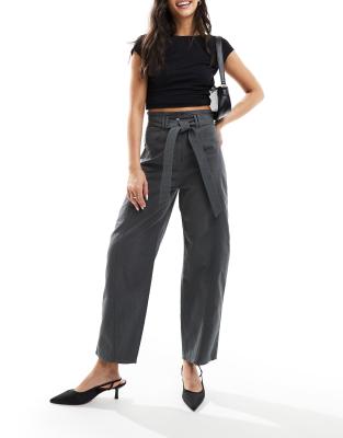 & Other Stories paperbag waist curved leg pants in gray