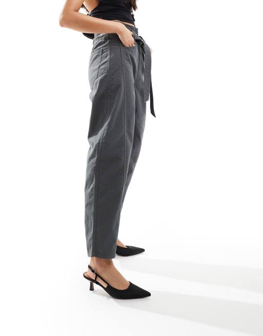 & Other Stories paperbag waist curved leg pants in gray | ASOS