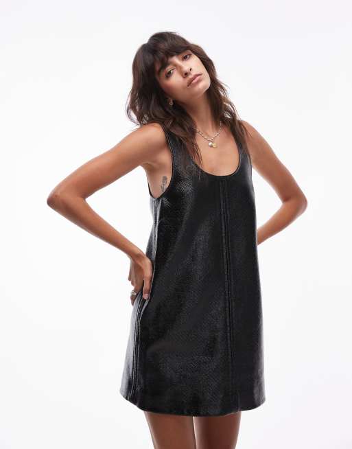 & Other Stories patent coated a line mini dress with houndstooth lining in black - part of a set