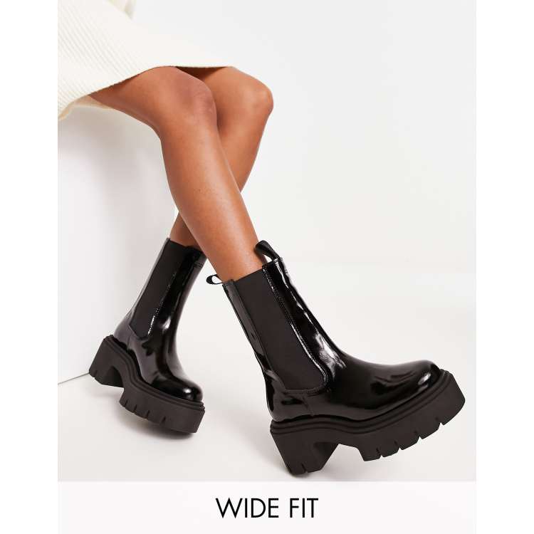 Other Stories patent leather chunky heeled boots in black ASOS