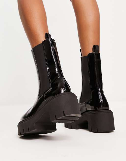 & Other Stories patent leather chunky heeled boots in black | ASOS