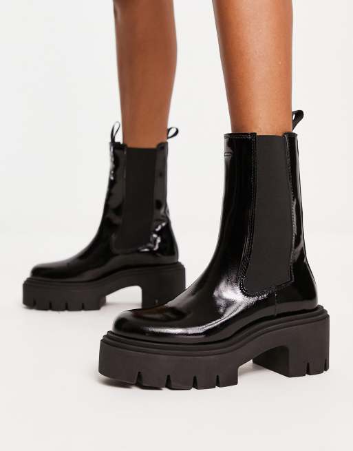 & Other Stories patent leather chunky heeled boots in black | ASOS