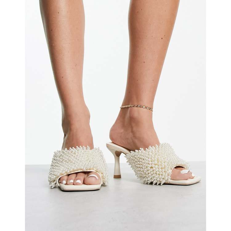 Buy White Pearl Embellished Mules (Mules) for INR1449.50