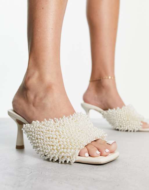 Other Stories pearl covered heeled mules in white