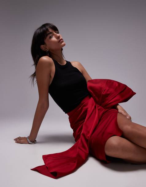 & Other Stories pencil midi skirt with tie bow detail in red - view 1