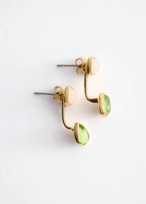 & Other Stories - Pendants d'oreilles carrés ornés de pierres - Crème et vert, 4 de 4