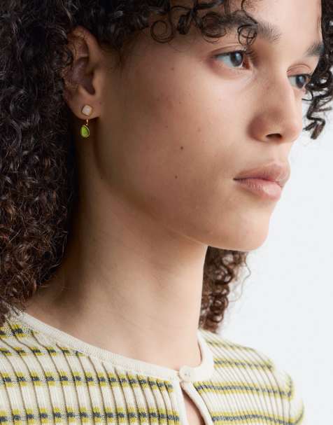 & Other Stories - Pendientes largos color crema y verdes con colgante cuadrado con gemas - view 1