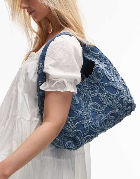 & Other Stories - Petit cabas en denim avec fleurs estampées - Bleu moyen - view 1