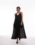 [Other Stories] & Other Stories pleated chiffon maxi dress with deep v-back in black XS BLACK