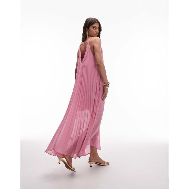 & Other Stories pleated chiffon maxi dress with deep v-back