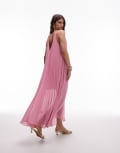 [Other Stories] & Other Stories pleated chiffon maxi dress with deep v-back in pink L PINK