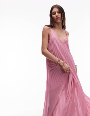 & Other Stories Pleated Chiffon Maxi Dress With Deep V-back