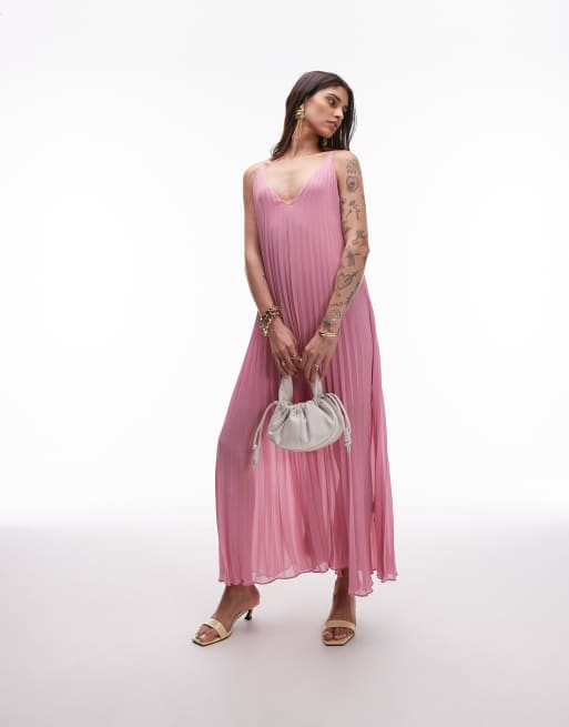 & Other Stories pleated chiffon maxi dress with deep v-back