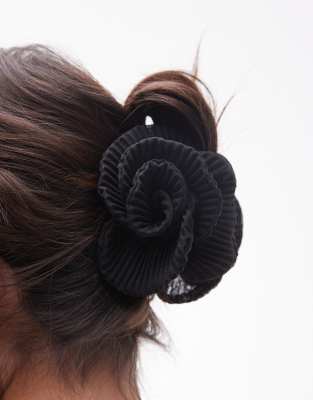 & Other Stories & Other Stories pleated floral hair claw clip in black