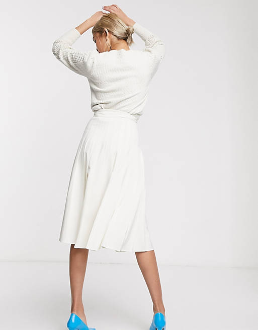 & Other Stories pleated midi skirt with split in cream | ASOS