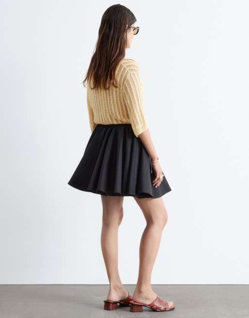 & Other Stories pleated mini skater skirt in black , 3 of 4