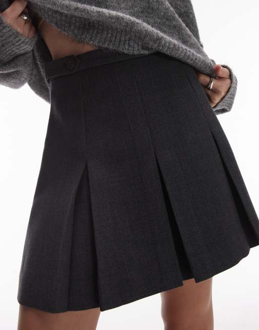 & Other Stories pleated mini skirt in grey herringbone