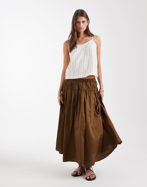 & Other Stories pleated sheer maxi skirt in khaki - view 1