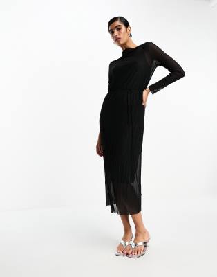 & Other Stories plisse mesh midi dress in black