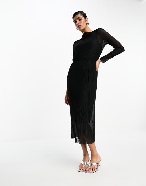 & Other Stories plisse mesh midi dress in black - view 1