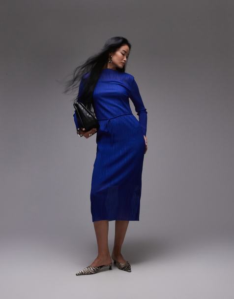 & Other Stories plisse mesh midi dress in blue - view 1
