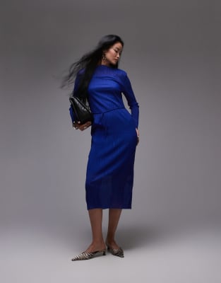 [Other Stories] & Other Stories plisse mesh midi dress in blue XS BLUE