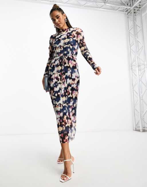 & Other Stories plisse mesh midi dress in blurred floral print