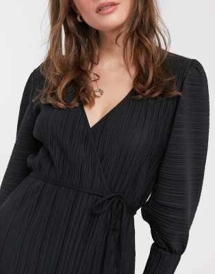 black plisse wrap dress