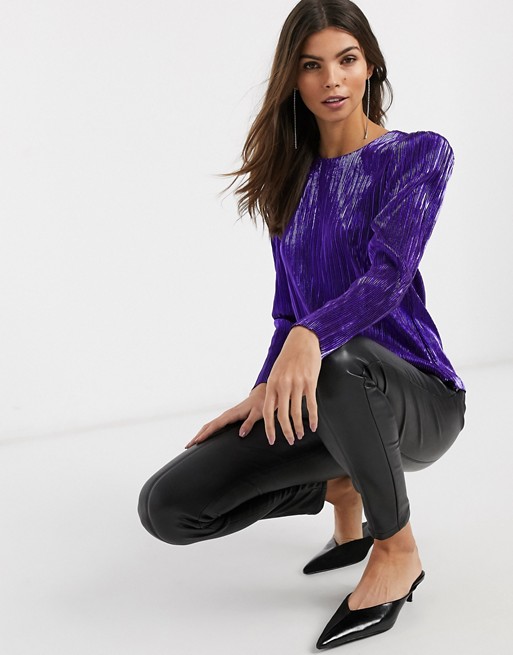 & Other Stories plisse puff sleeve top in purple