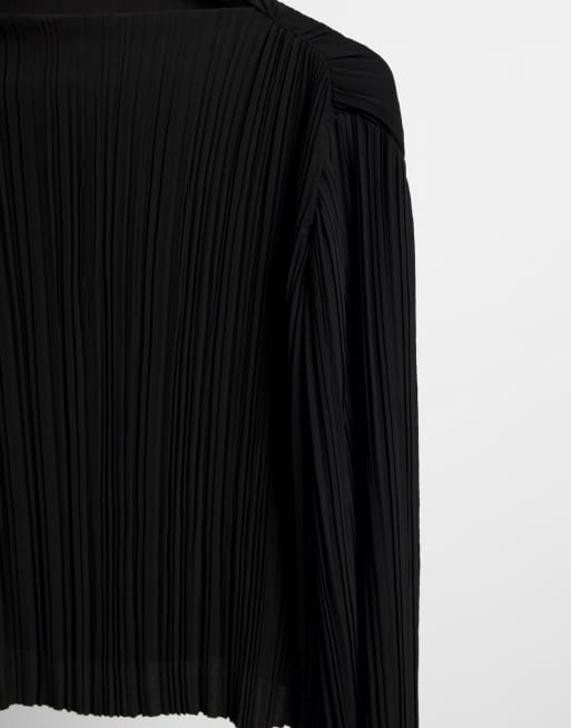 & Other Stories plisse shirt in black (part of a set) - BLACK, 3 of 4
