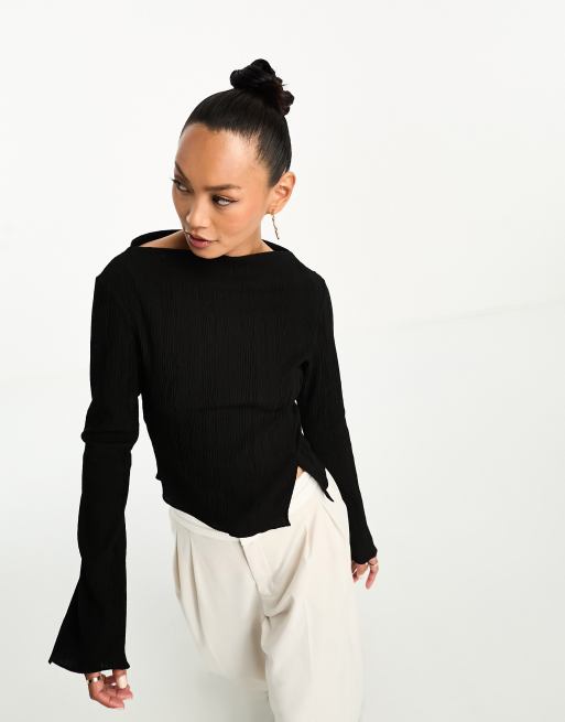 & Other Stories - Plissé top met splitdetail in zwart 