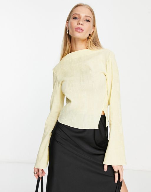 & Other Stories plisse top with split detail in yellow | ASOS