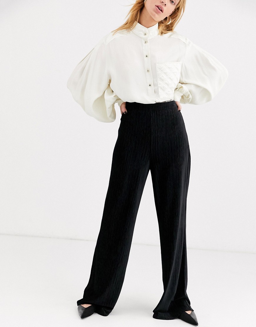 & Other Stories plisse wide leg trousers in black