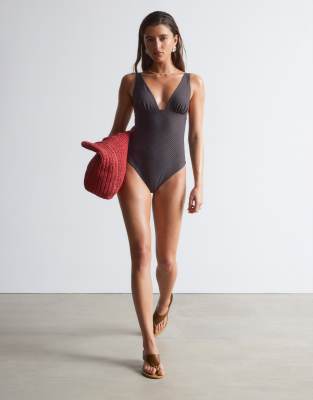 & Other Stories Plunge Swimsuit In Brown
