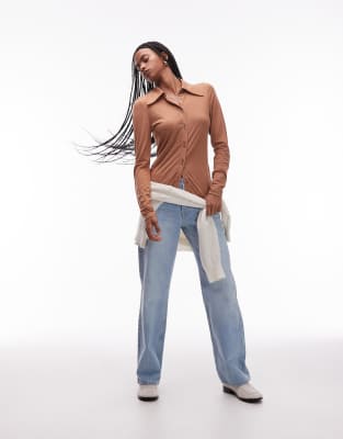 & Other Stories Pointed Collar Wool Jersey Knitted Shirt In Brown