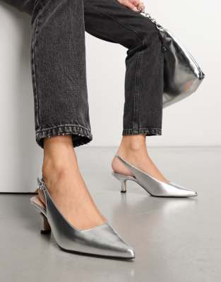 & Other Stories pointed kitten heel pumps in silver metallic