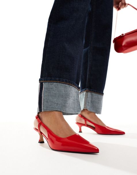 & Other Stories pointed slingback heeled pumps in red - view 1