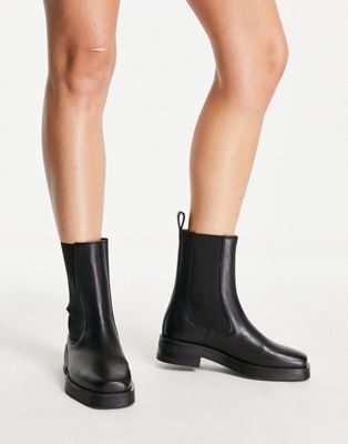 & Other Stories polished leather square toe chelsea boots in black