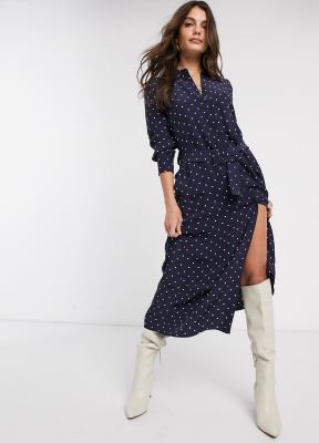 navy shirt dress midi