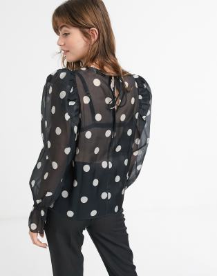 black and white polka dot chiffon blouse