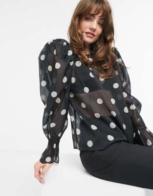 polka dot puff sleeve blouse