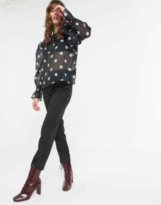 polka dot puff sleeve blouse