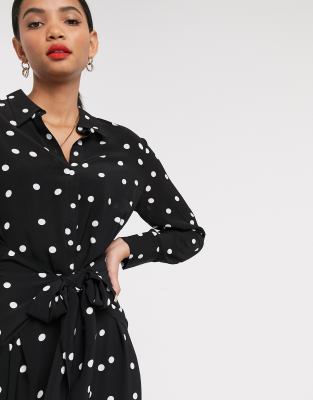 polka dot tie front dress