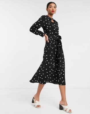 polka dot tie front dress