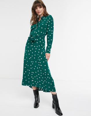 green spotty midi dress