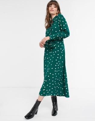 green polka dot shirt dress